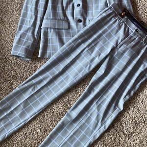 Men's Zara Gray/Light Blue Slim fit Plaid Suit